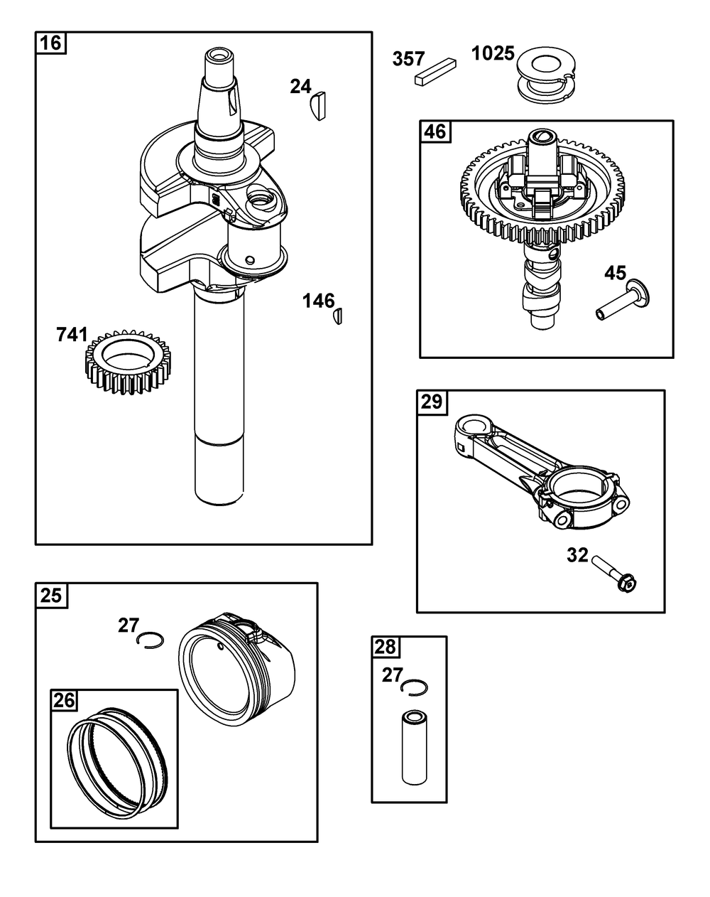 Crankshaft Group Diagram and Parts List for 385777-0352-B5 200000 - 399999 Briggs and Stratton Engine
